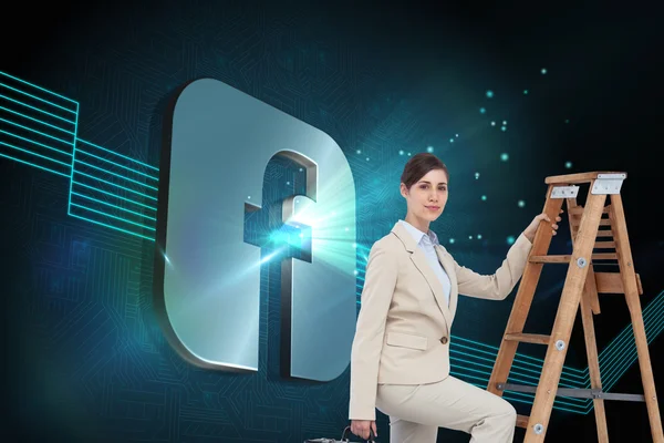 Composite image of businesswoman climbing career ladder with briefcase — Stock Photo, Image