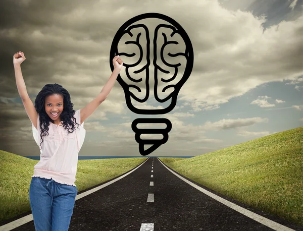 Woman is standing with her hands in the air — Stock Photo, Image