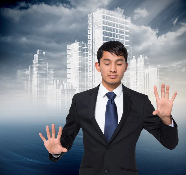 Composite image of unsmiling businessman touching — Stock Photo, Image