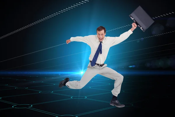 Jumping businessman with his suitcas — Stock Photo, Image