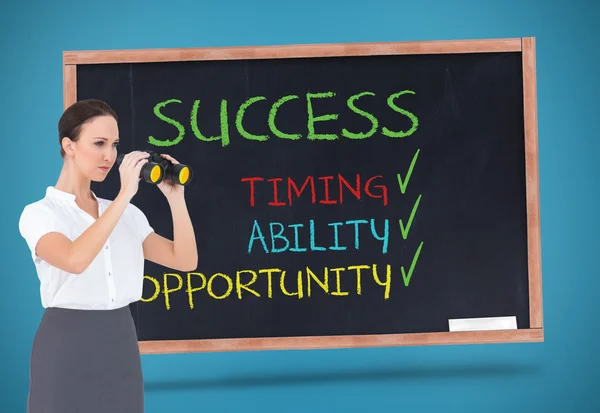 Composite image of serious elegant businesswoman looking through — Stock Photo, Image