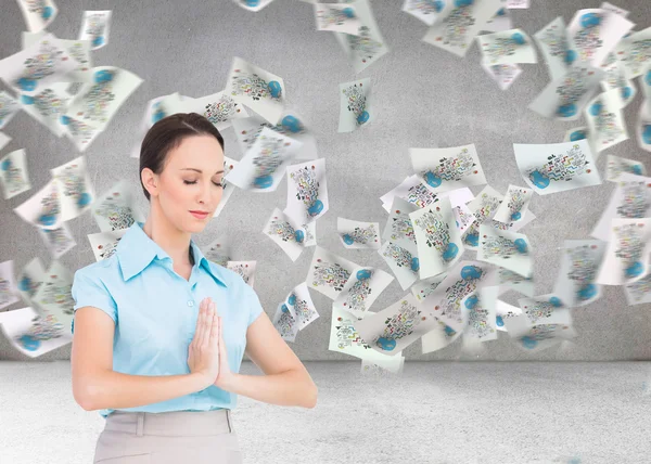 Peaceful young businesswoman praying — Stock Photo, Image