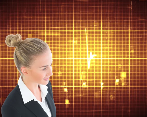 Composite image of businesswoman holding tablet — Stock Photo, Image