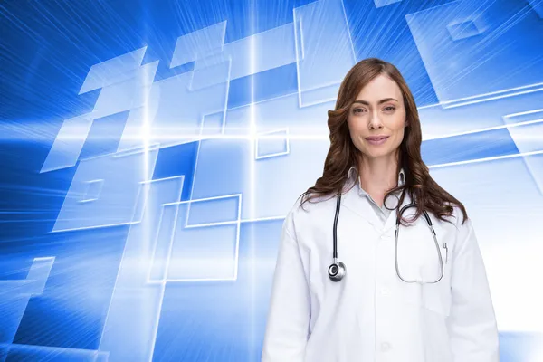 Composite image of happy doctor looking at camera — Stock Photo, Image