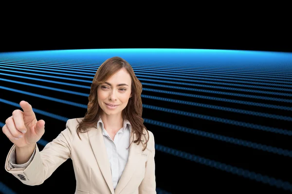 Composite image of portrait of businesswoman touching invisible — Stock Photo, Image