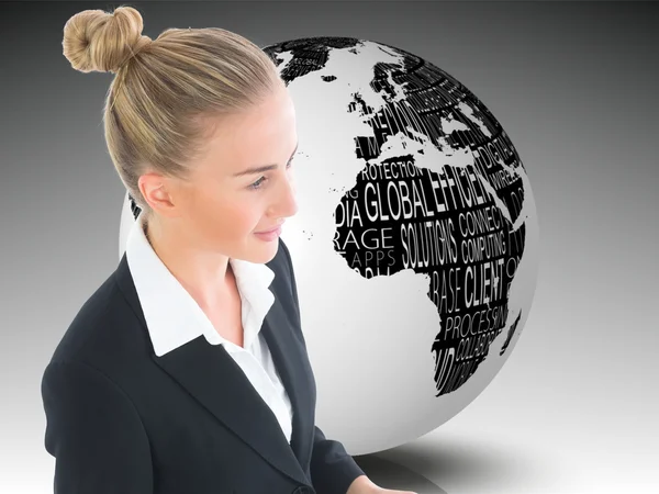 Composite image of businesswoman holding tablet — Stock Photo, Image