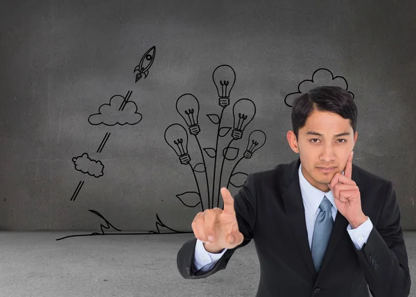 Composite image of thoughtful asian businessman pointing — Stock Photo, Image