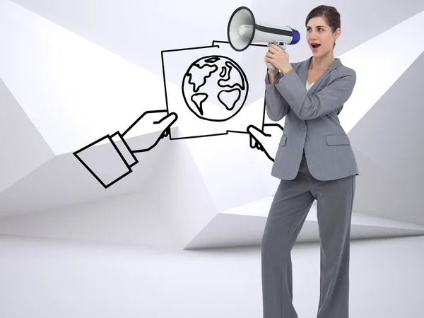 Businesswoman with loudspeaker — Stock Photo, Image