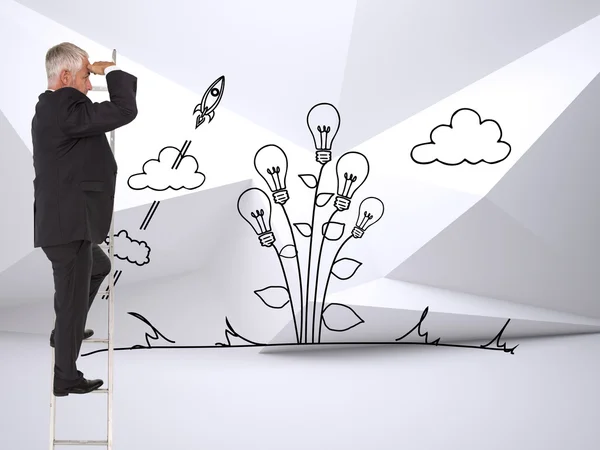 Volwassen zakenman permanent op ladder — Stockfoto