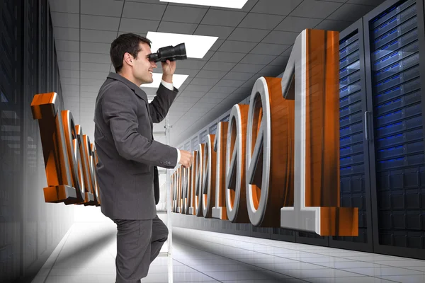 Composite image of businessman standing on ladder — Stock Photo, Image