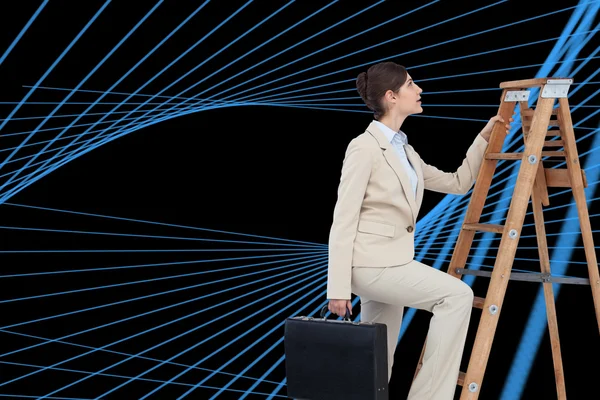 Businesswoman climbing career ladder with briefcase — Stock Photo, Image