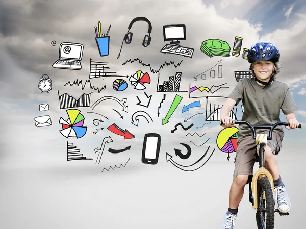 Boy with his bike during the summer in a park — Stock Photo, Image