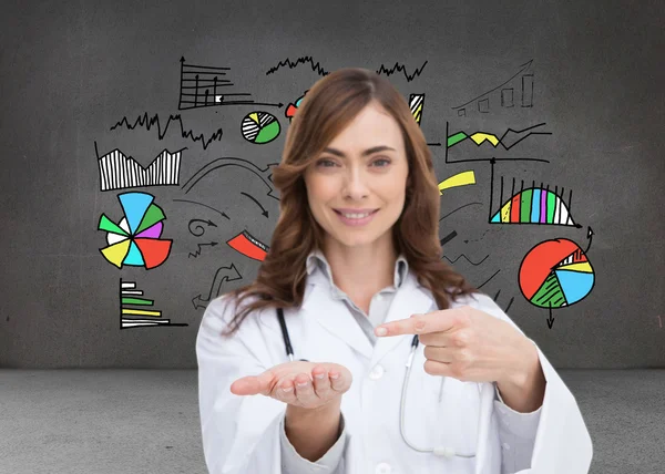 Smiling doctor presenting her hand — Stock Photo, Image