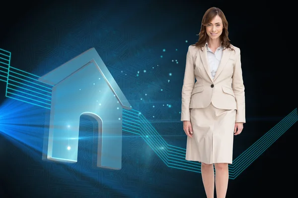Composite image of smiling businesswoman walking — Stock Photo, Image
