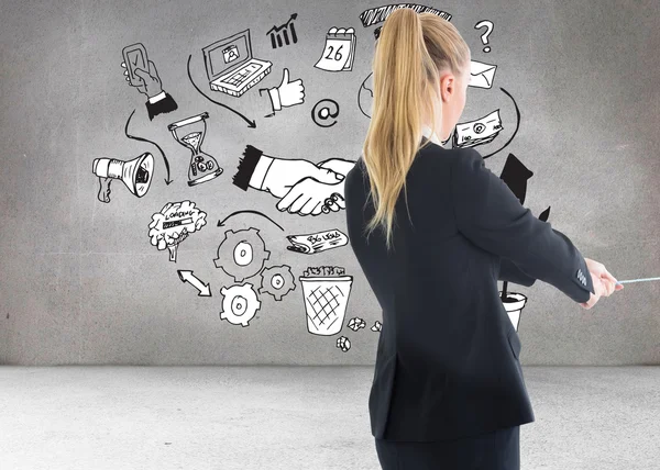 Composite image of businesswoman pulling a chain — Stock Photo, Image