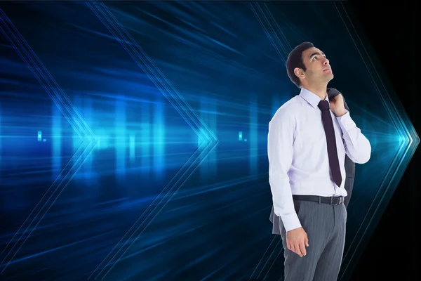 Imagen compuesta del hombre de negocios no sonriente de pie — Foto de Stock