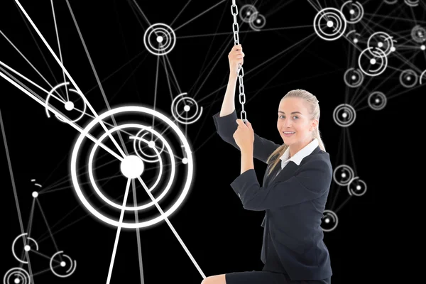 Immagine composita di donna d'affari tirando una catena — Foto Stock