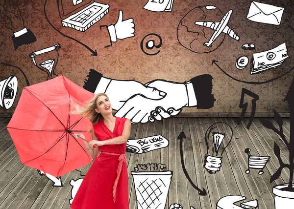 Элегантная блондинка с зонтиком — стоковое фото
