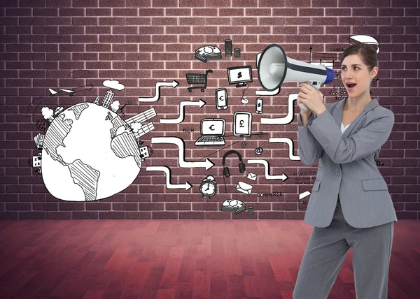 Businesswoman with loudspeaker — Stock Photo, Image