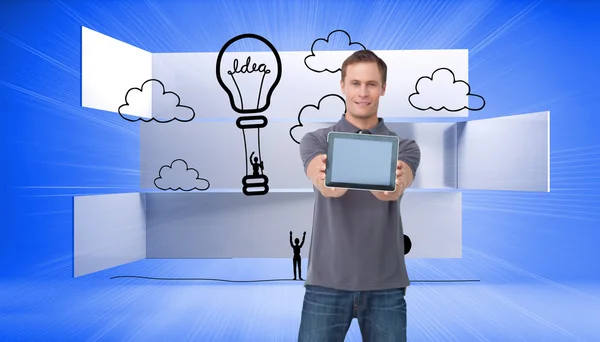 Man showing screen of his tablet computer — Stock Photo, Image