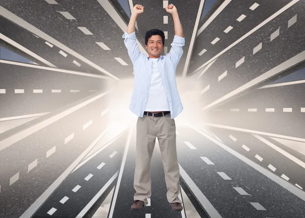 Cheering male with arms up — Stock Photo, Image