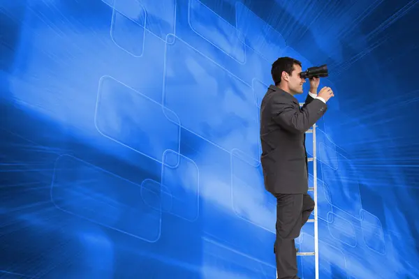 Composite image of businessman standing on ladder — Stock Photo, Image
