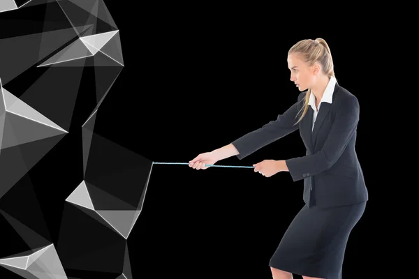 Composite image of businesswoman pulling a rope — Stock Photo, Image