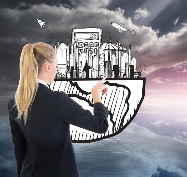 Composite image of businesswoman pointing somewhere — Stock Photo, Image