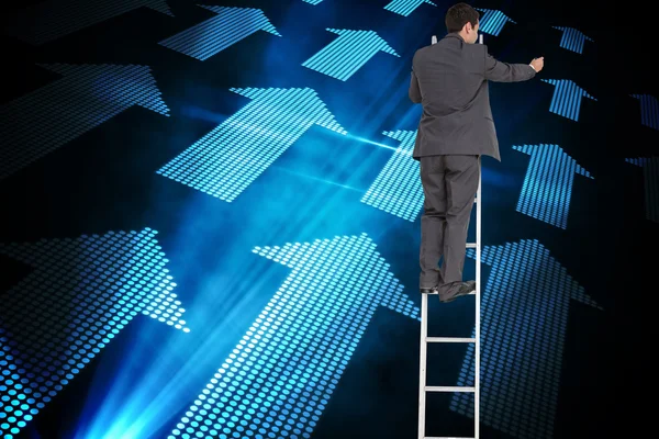 Composite image of businessman standing on ladder — Stock Photo, Image