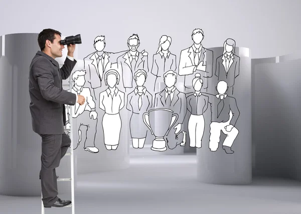 Businessman standing on ladder — Stock Photo, Image