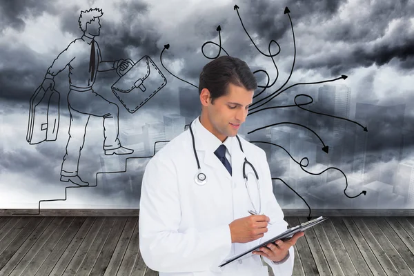 Doctor holding pen and clipboard — Stock Photo, Image