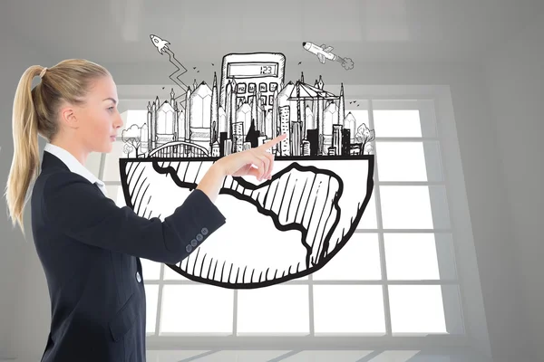 Composite image of businesswoman pointing somewhere — Stock Photo, Image