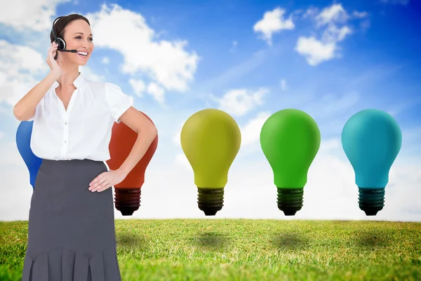 Cheerful smart call center agent working while posing — Stock Photo, Image