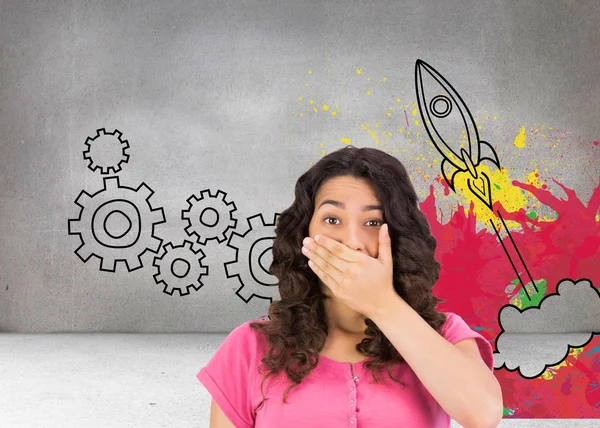 Composite image of brown haired woman being shocked — Stock Photo, Image