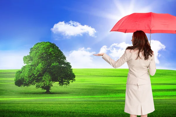 Bild einer Geschäftsfrau mit Regenschirm — Stockfoto