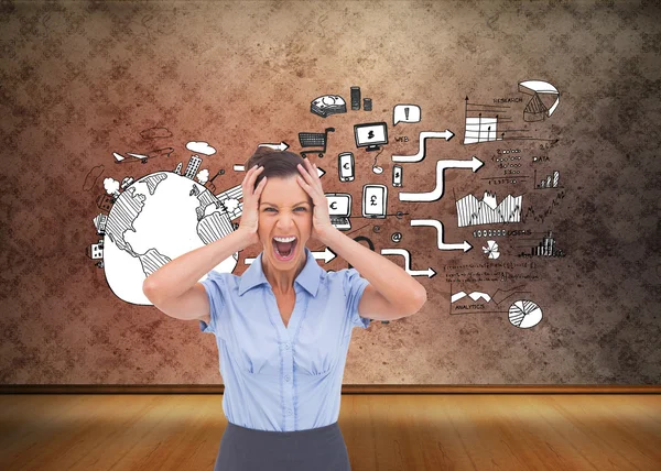 Stressed businessswoman with hand on her head — Stock Photo, Image