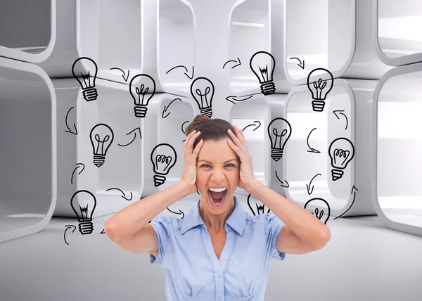 Stressed businessswoman with hand on her head — Stock Photo, Image