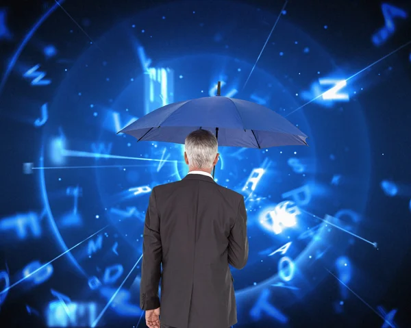 Obraz kompozytowy biznesmen trzymając parasol — Zdjęcie stockowe