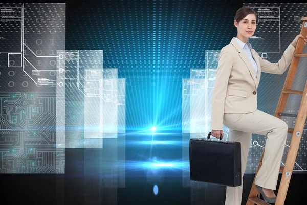 Businesswoman climbing career ladder with briefcase — Stock Photo, Image