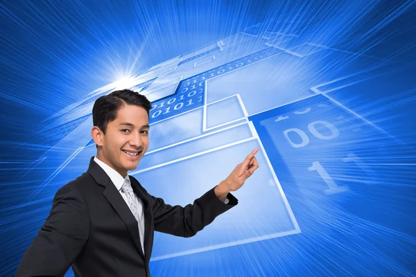 指している笑顔のアジア系のビジネスマンの合成画像 — ストック写真