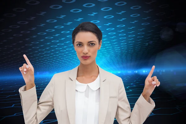 Serious businesswoman with hands up — Stock Photo, Image