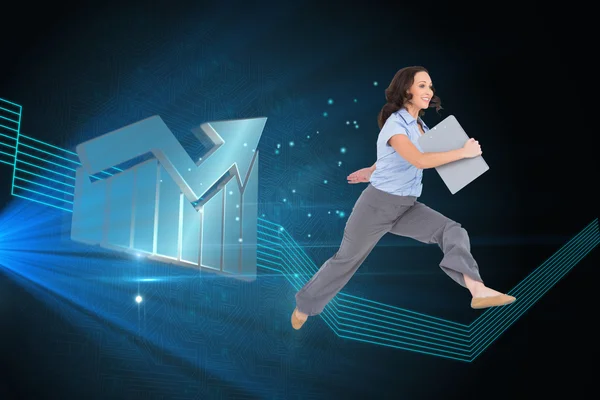 Composite image of cheerful classy businesswoman jumping — Stock Photo, Image