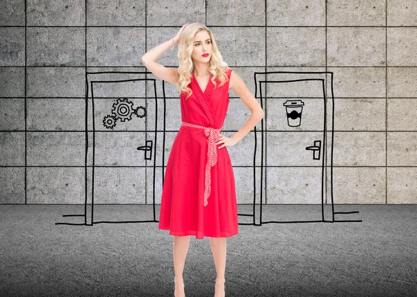 Composite image of elegant blonde standing hand on hip — Stock Photo, Image