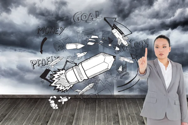 Composite image of unsmiling asian businesswoman pointing — Stock Photo, Image