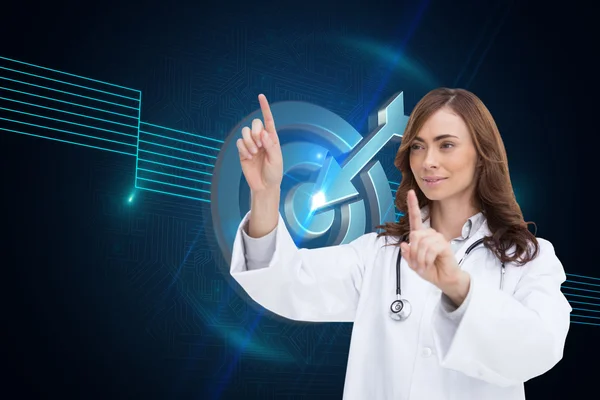 Composite image of happy doctor pointing — Stock Photo, Image