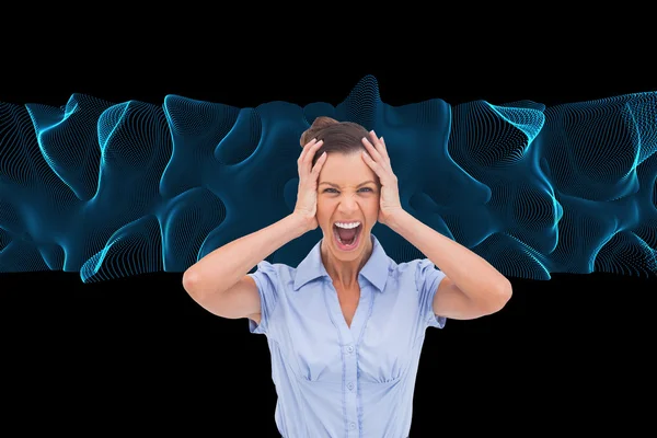 Composite image of stressed businessswoman with hand on her head — Stock Photo, Image