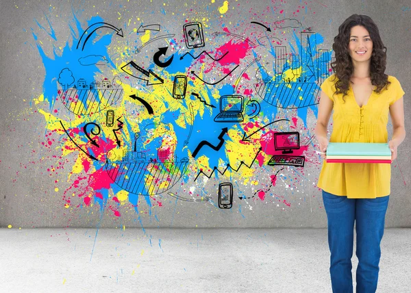 Curly haired brunette holding notebooks — Stock Photo, Image