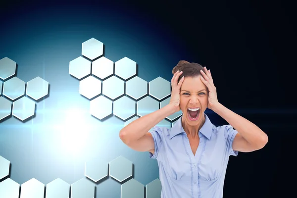 Composite image of stressed businessswoman with hand on her head — Stock Photo, Image
