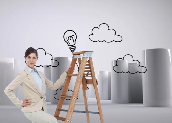 Composite image of smiling businesswoman climbing the career ladder — Stock Photo, Image