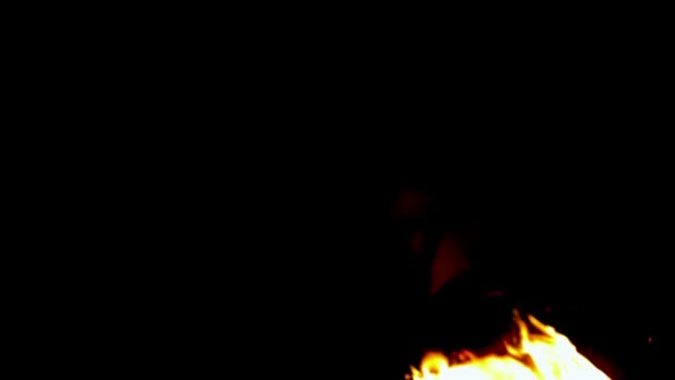 Fire dancer bringing fire past his face in the dark — Stock Video